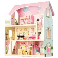 Дерев'яний ляльковий будиночок - Ecotoys Fairytale Residence + 4 ляльки, Дерев'яні меблі для ляльок