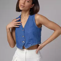 Женский джинсовый жилет в классическом стиле - синий цвет, M (есть размеры)