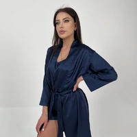 Жіночий халат армані шовк  Синій 42