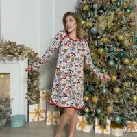 Домашнє жіноче плаття сорочка COSY з начосом Різдво сіра