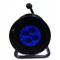 Котушка для подовжувача до 50м без кабелю на 4 гнізда без контакту, контактна група - латунь (Синя)